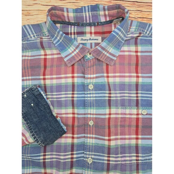 Tommy Bahama Mens Pink Plaid Button-Up Shirt XLT - Picture 4 of 7